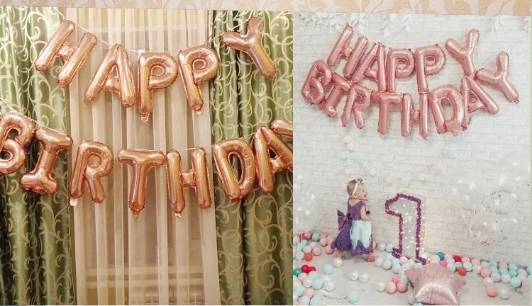 ATG 13pcs Rose Gold Birthday Balloon  Foil Letter Balloons Set Happy Birthday Decoration Caramel Color Globos Kids Party Supplie