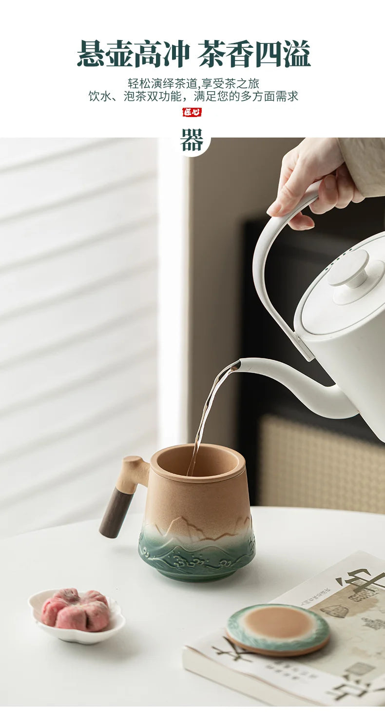 500ml Mountain Sea Ceramic Master Cup with Lid Tea Cup with Inner Filter Large-capacity Separation Teacup Chinese Tea Supplies