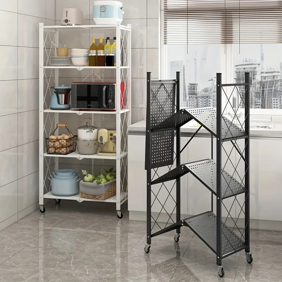 3/4/5-layer Heavy-duty Foldable Metal Storage Rack With Wheels For