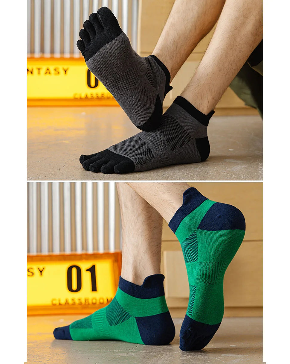 5 Pairs Mans Five Finger Socks Cotton Ankle Mesh Compression Soft Elastic Endurable Breathable Sweat-Absorbing Toe Sport Socks