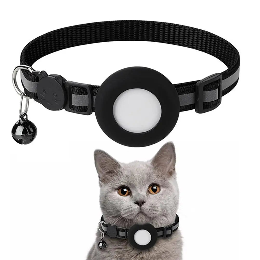 Pet Cat GPS Protective Sleeve With Bell Cute Reflective Cat Collar Address Night Tracking Cover Anti-Lost Cat Necklace