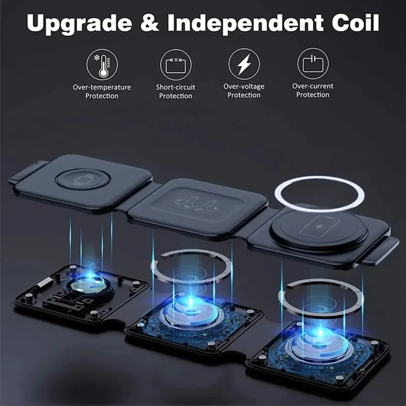 3 In 1 Magnetic Wireless Charger 30W Fast Charging Station Pad Foldable Phone Chargers Stand for iPhone 16-12 IWatch 8 7