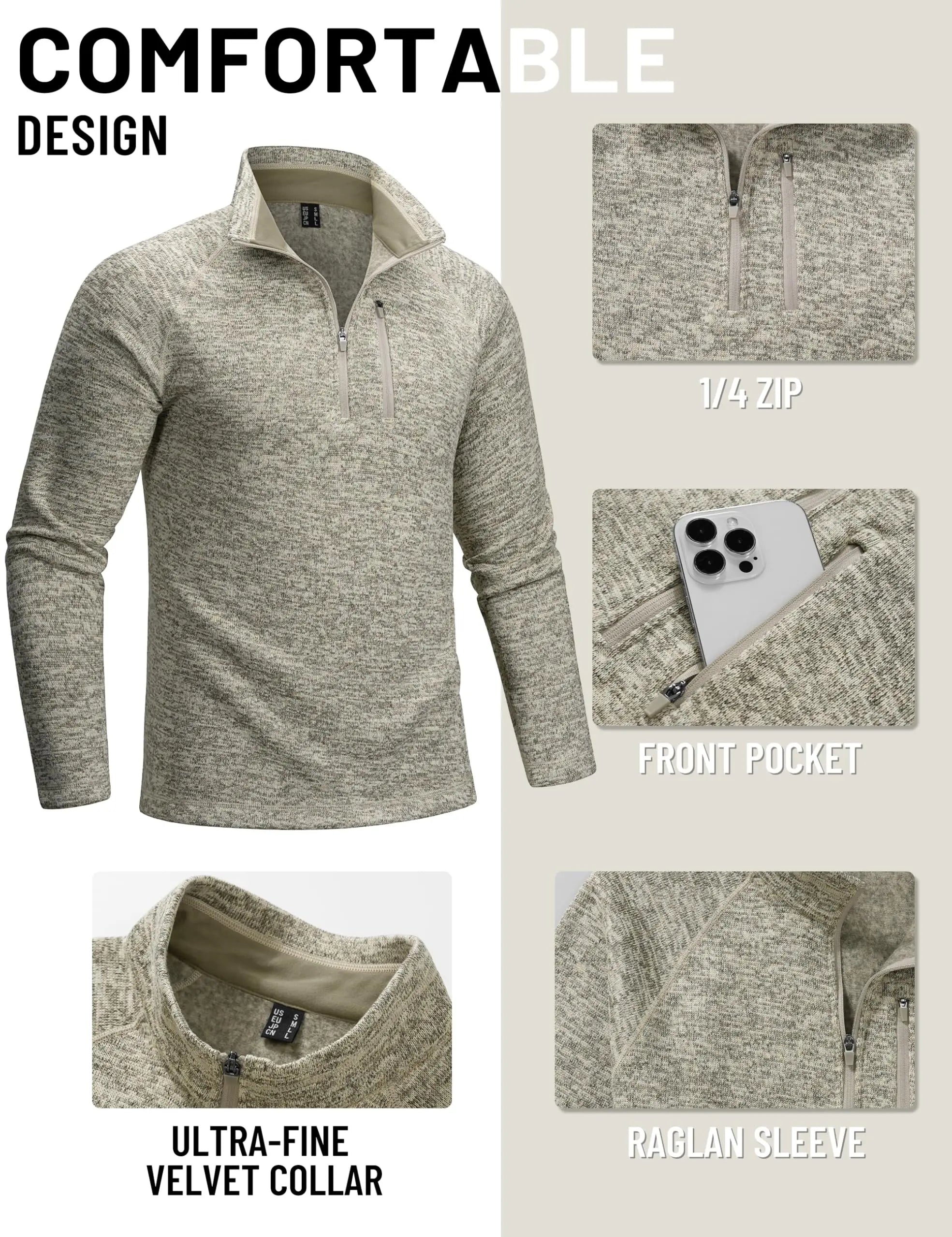 TACVASEN Men's Quarter Zip Pullover Long Sleeve Thermal Fleece Sweater Lightweight Casual Golf Sweatshirt with Zipper Pocket