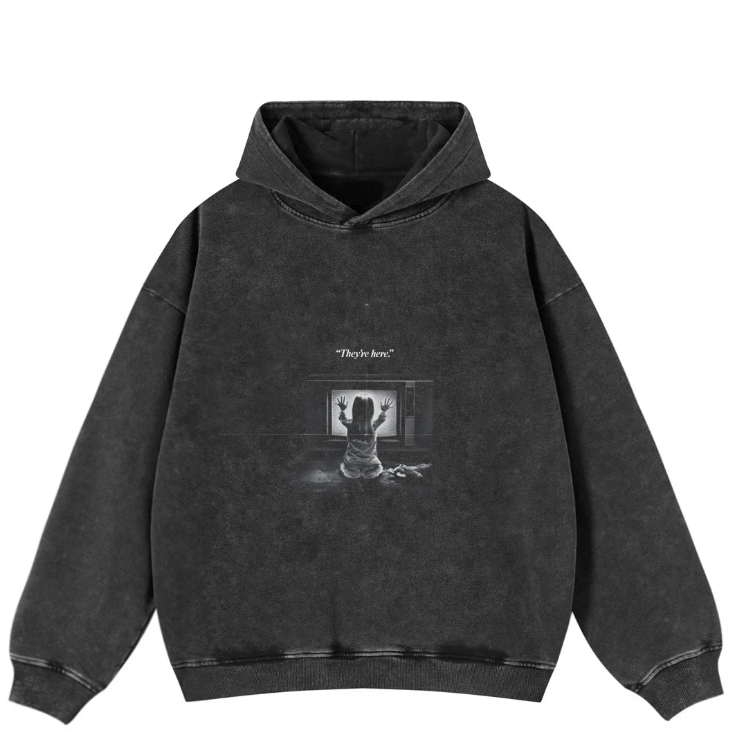 2025 Hip Hop Oversize Hoodie Sweatshirt Men Streetwear Retro Movie Vampurr Cat Graphic Harajuku Washed Black Hooded Pullover