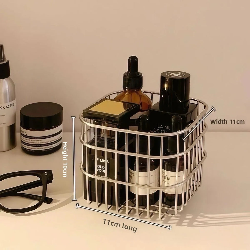 Metal Desktop Storage Basket Box Office Cosmetics Makeup Storage Box Desk Organizer Stationery Kitchen Items
