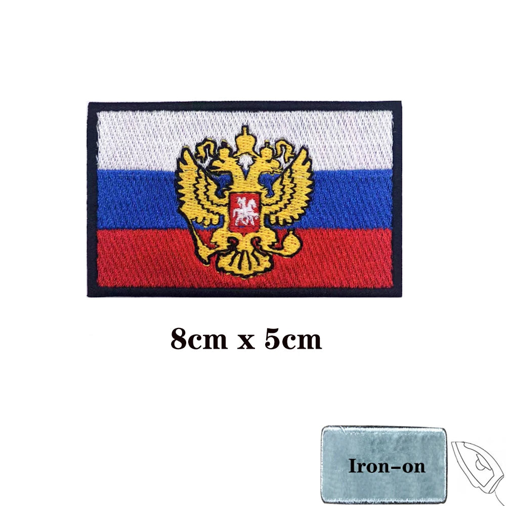 1PC Russian Flag Russia Armband Embroidered Patch Hook Loop Or Iron On Embroidery  Badge Cloth Military Moral Stripe