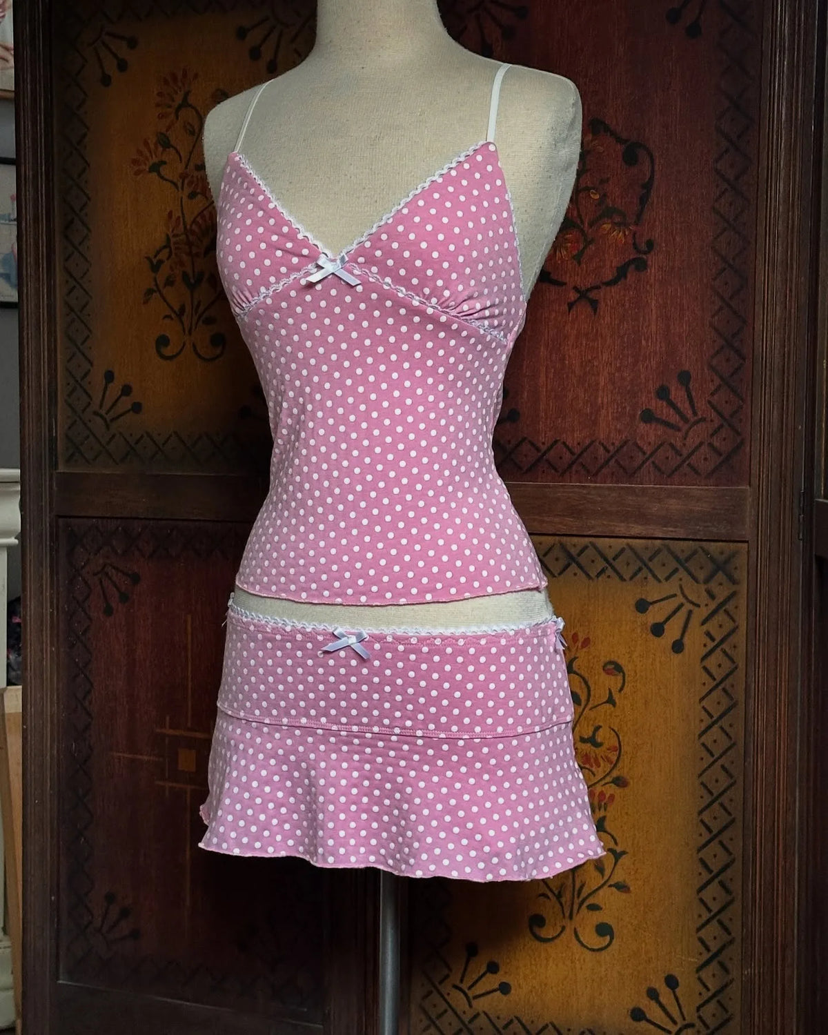 Womens Y2K Pajamas Set 2 Piece Bow Sleeveless v Neck Cami Tops