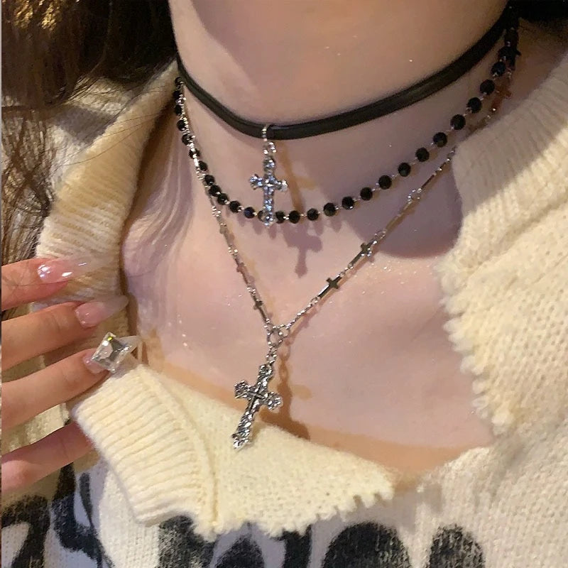 Women Men Lovers Vintage Multi Layer Bead Necklaces Gothic Punk