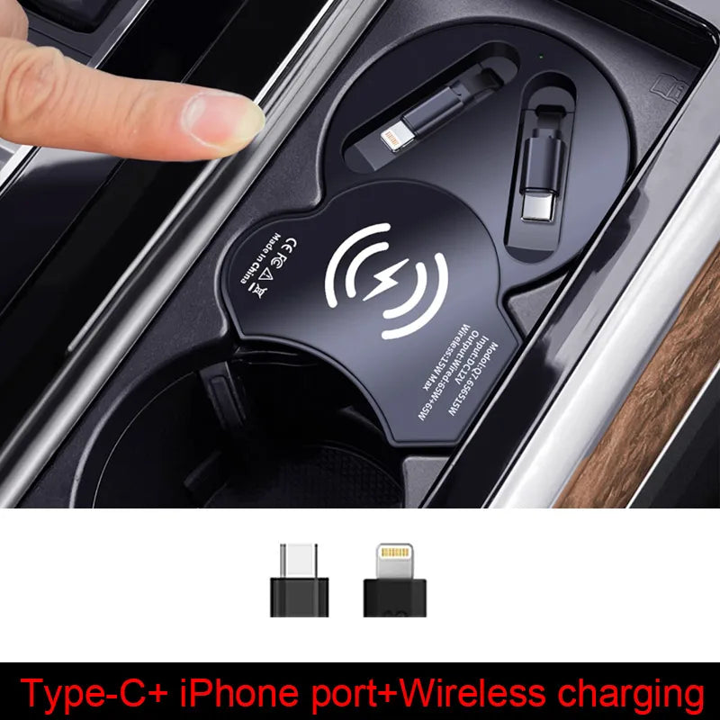 For Audi Q7 2020-2025/ Audi Q8 2017-2025 Car Wireless Charger with Expansion Cable Dual Port Type-C Fast Charging Adapter