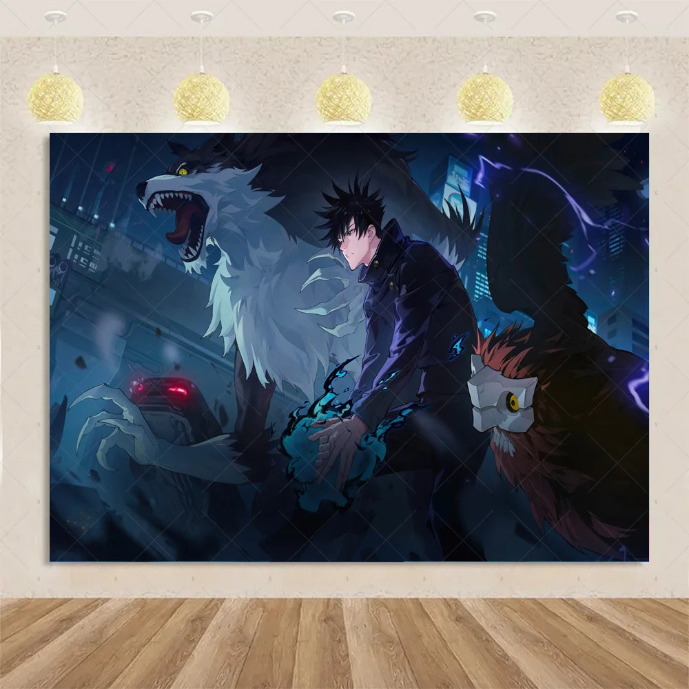 Jujutsu Kaisen Theme Background Birthday Party Decorations Anime Character Gojo Satoru Backdrop Kids Poster Photography props