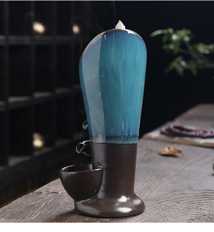 1pc,Handmade Torch Design Waterfall Incense Burner Creative Home Decor Incense Holder Portable Ceramic Censer (Without Incense)