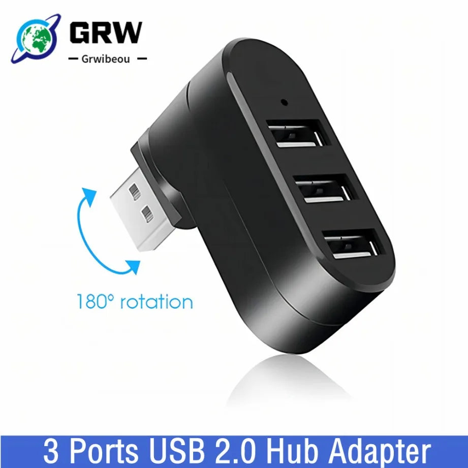 USB Hub 2.0 Adapter Rotate High Speed U Disk Reader Splitter 3