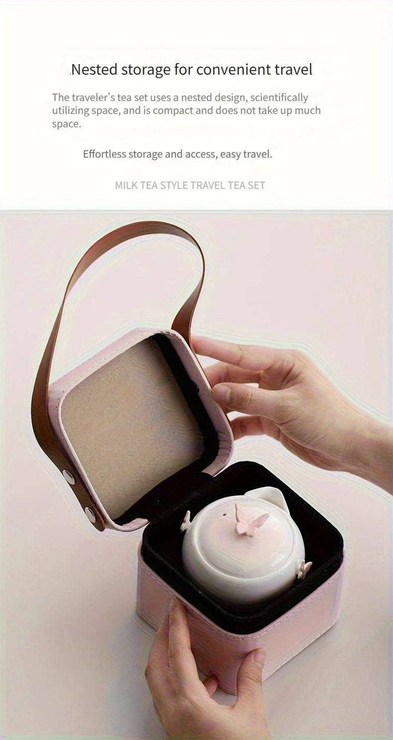 Butterfly-shaped tea set with storage bag, portable camping ceramic teapot suitable for outdoor, travel, and home use