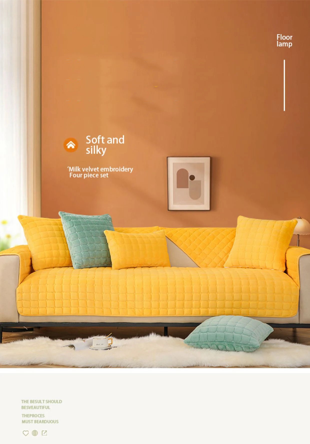 Soft Sofa Cover Thickened Solid Colour Flannel Square Quilted Sofa Cushion Warm Plush Velvet Non-Slip Universal Sofa Backrest