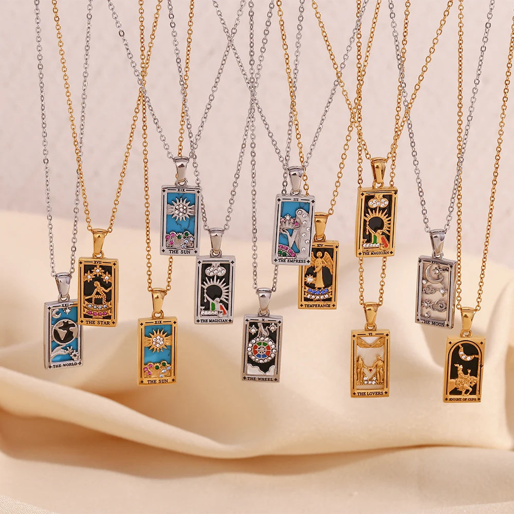 Tarot Charm Necklace, 18K Gold Plated Steel