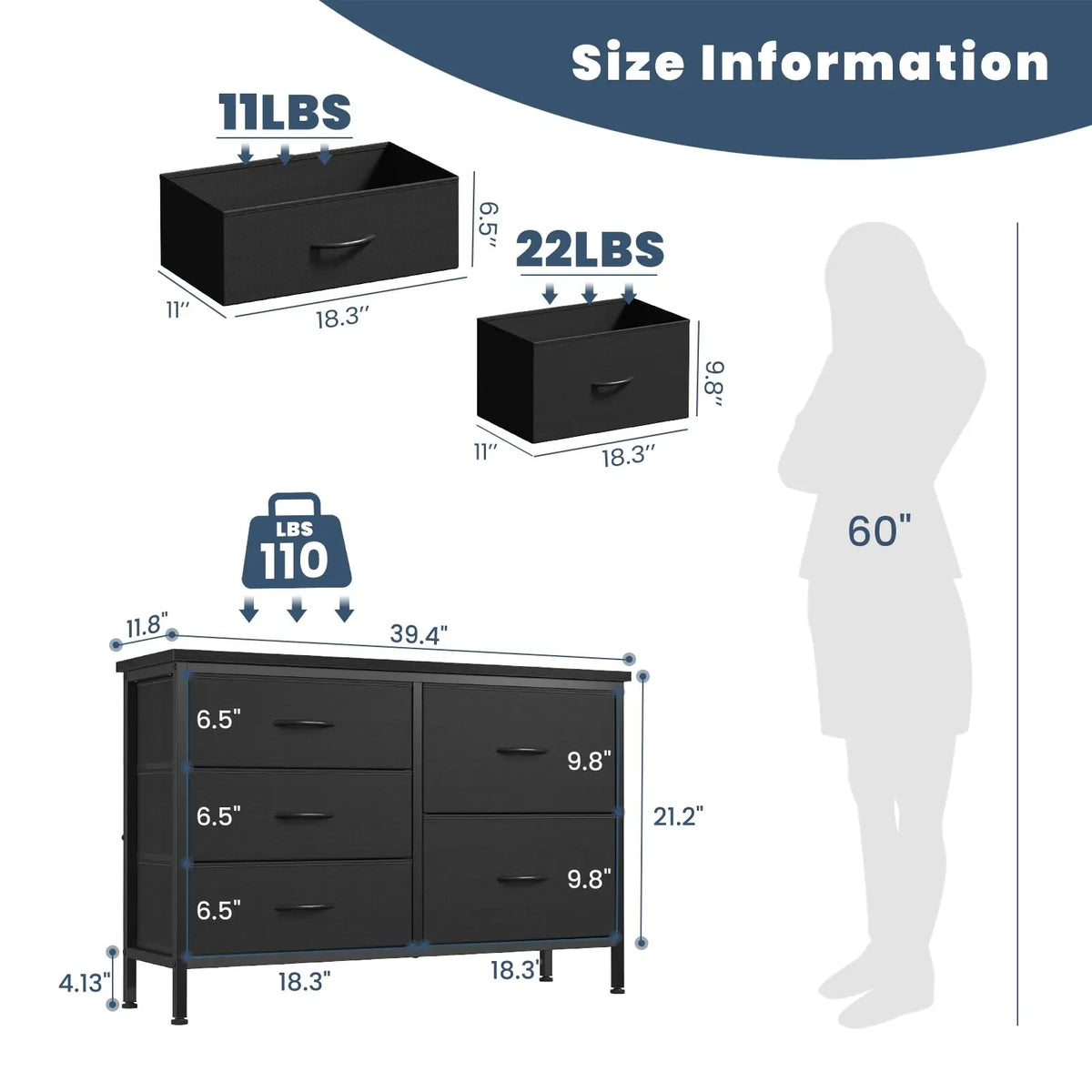 MCQ Cabinet With 5 Fabric Drawers Metal Frame Beside