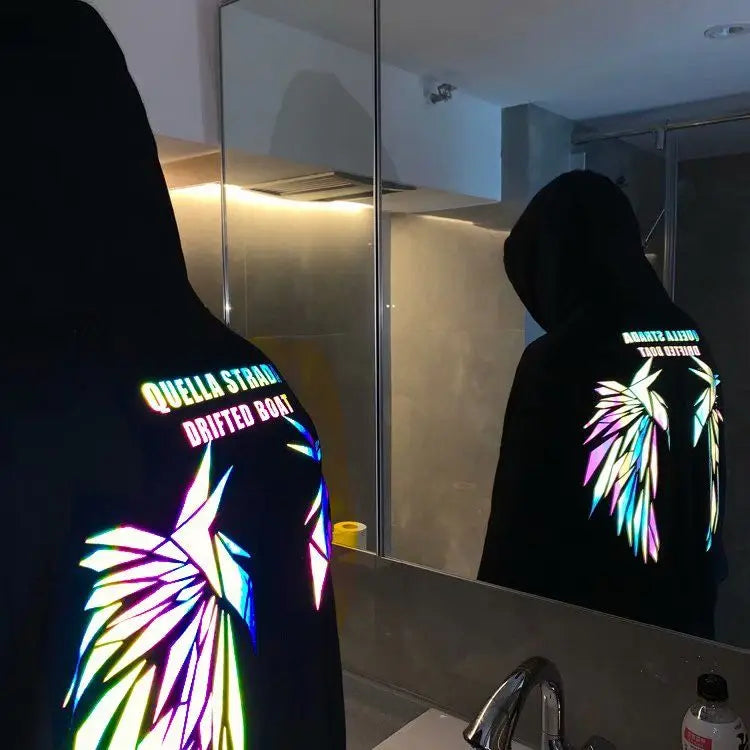 Reflective Male Hoodie Hip Hop Overfit New in No Brand Y2k Vintage Novelty and Simple 90s Tops Fleeced Men's Hooded Sweatshirt