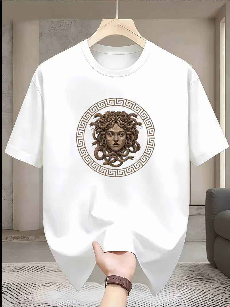 Men's Casual Trendy Medusa Head Greek Key Pattern T-Shirt