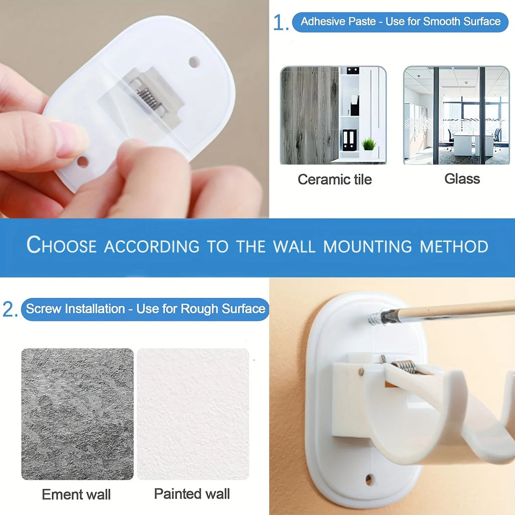 2PCS Curtain Rod Bracket Holder Self Adhesive Wall Mount fits Support Curtain Curtain Rod Curtain Rod Hooks for Bathroom Kitchen