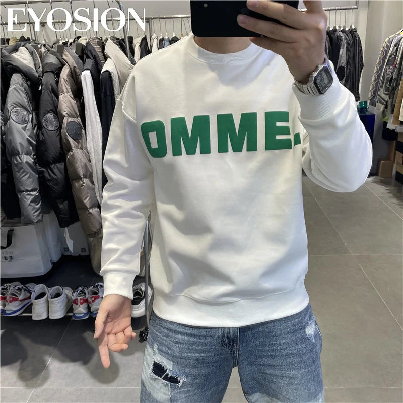 Long Sleeve Men's Pullover Hoodie Autumn Winter New Letter Printing Sweater Casual Harajuku Round Neck Plush Sweatshirt Top