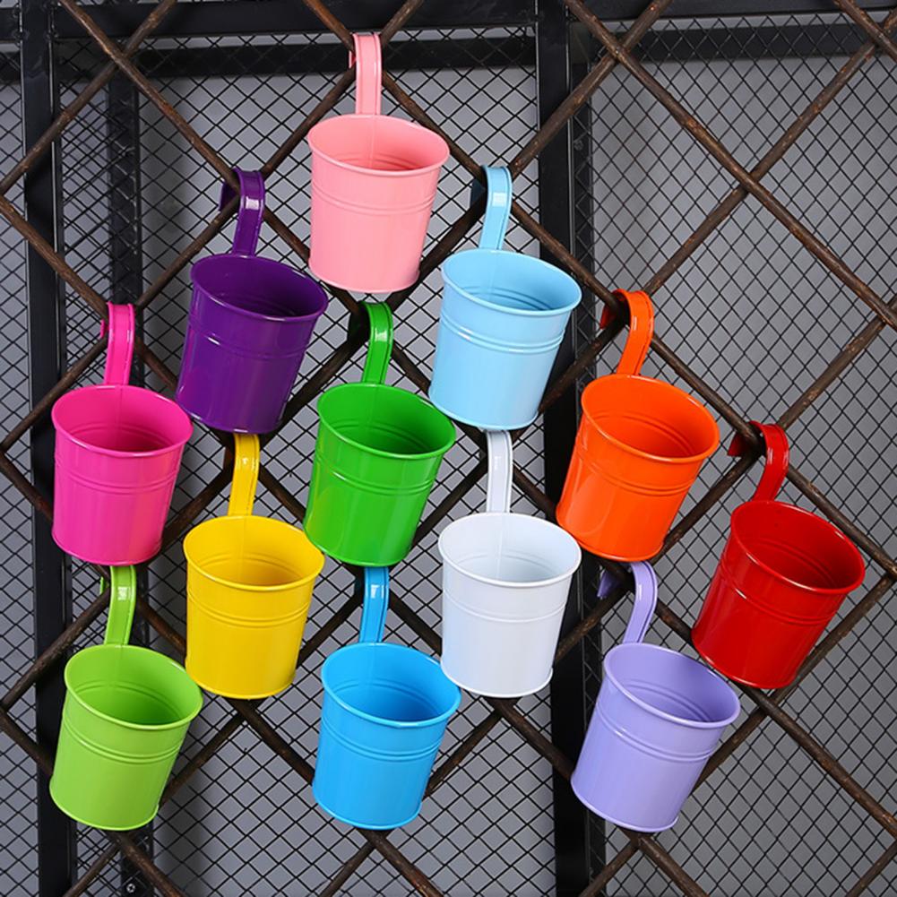 Hanging Flower Pot Natural Style Iron Metal Bucket Balcony Courtyard Home Decor Cafe Hook Wall Pot Flower Pot Garden Decoratiom