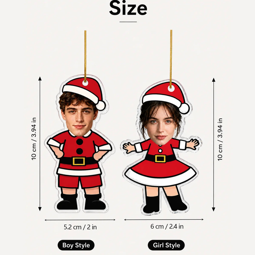 Custom Photo Face Christmas Ornament, Festive Cartoon Acrylic Hanging Decor, Personalized Holiday Party Supply