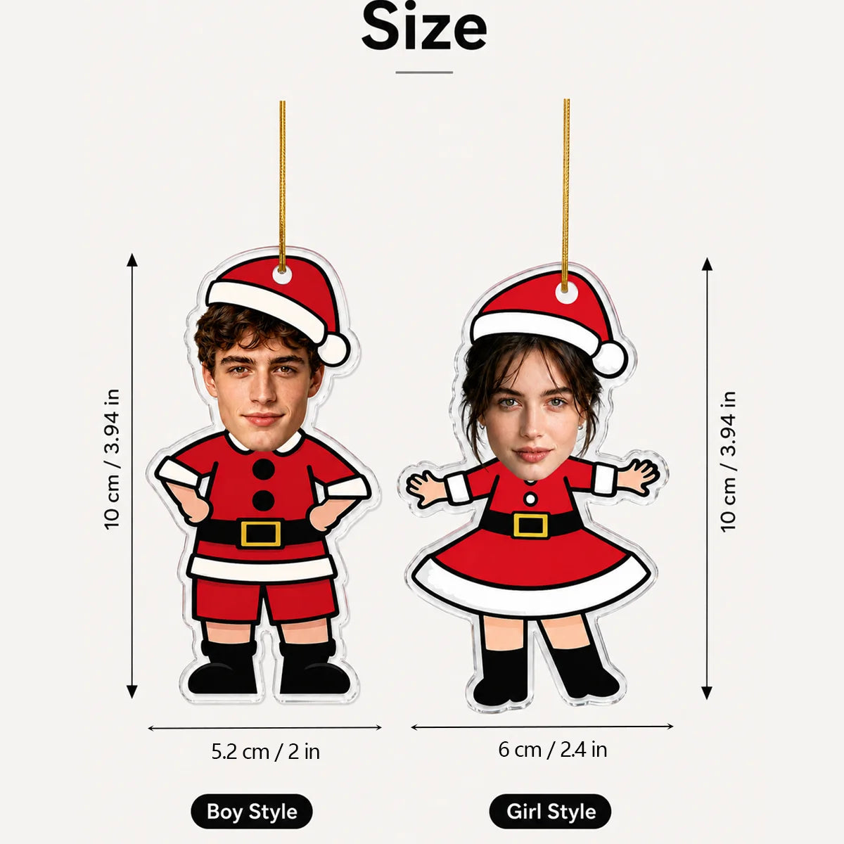 Custom Photo Face Christmas Ornament, Festive Cartoon Acrylic Hanging Decor, Personalized Holiday Party Supply