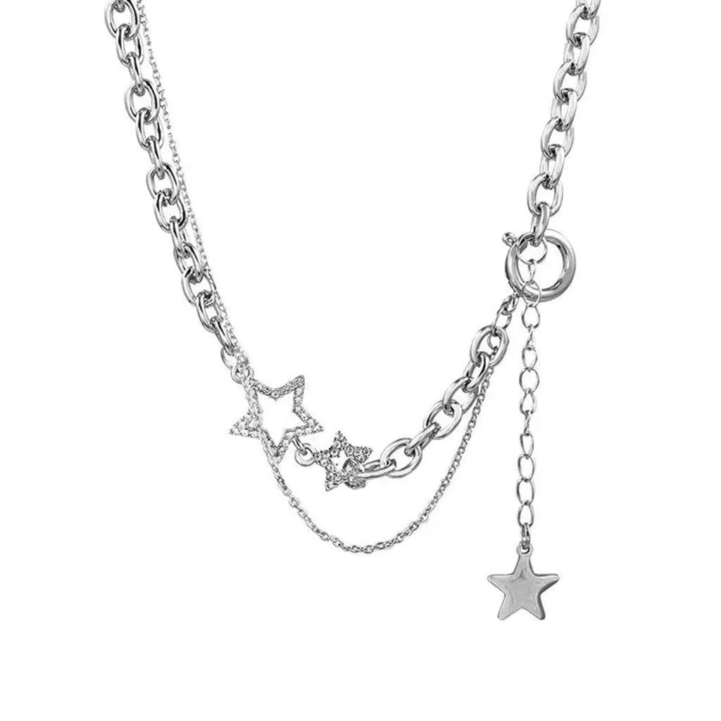 Y2K Star Zircon Pendant Necklace for Women Luxury Sweet Cool Girl