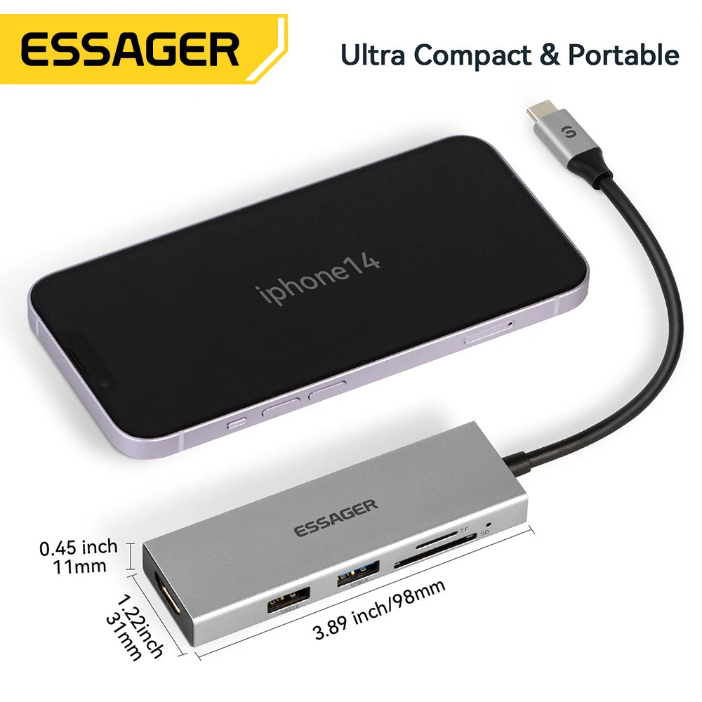 Essager USB C Type C Cable Hub Extender High Speed USB 3.0 2.0 SD