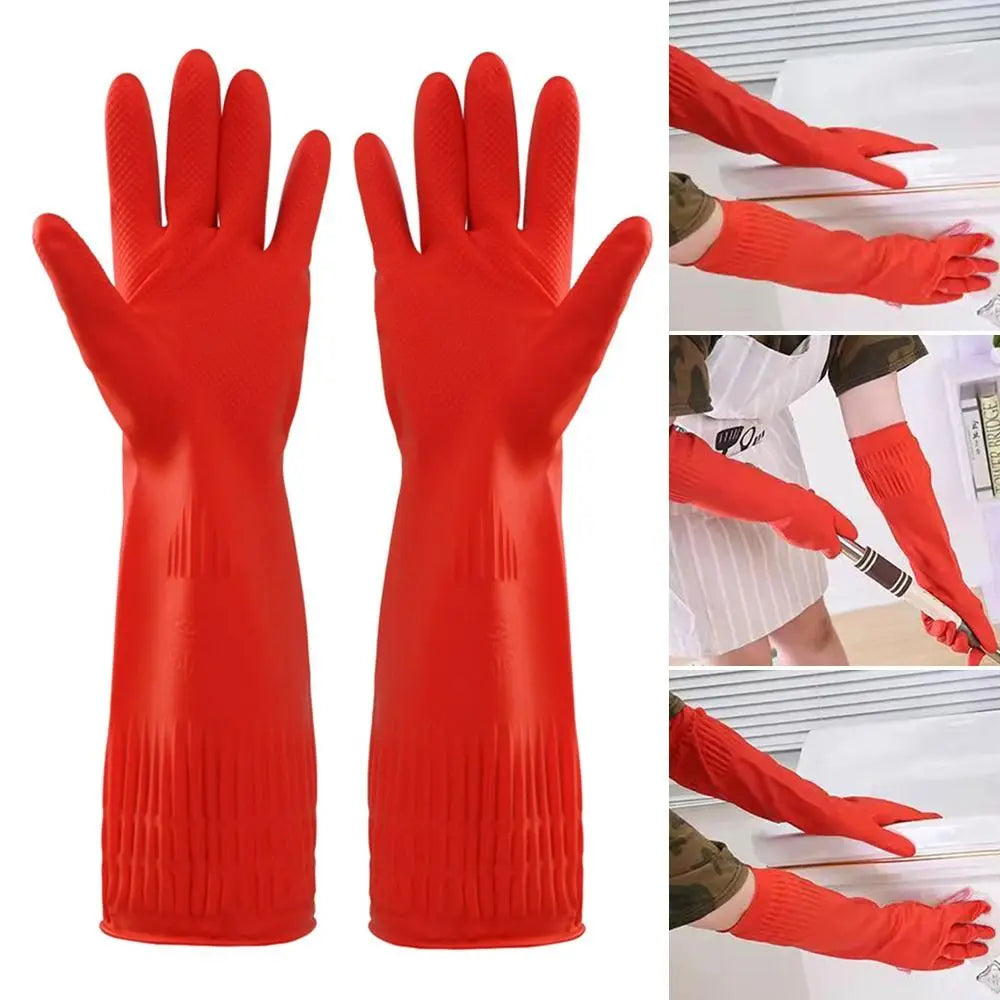 1 Pair Heavy Duty Rubber Gloves with Extra Long Cuffs Safety Gauntlet Car Washing Gloves For Dish Washing Household Cleaning