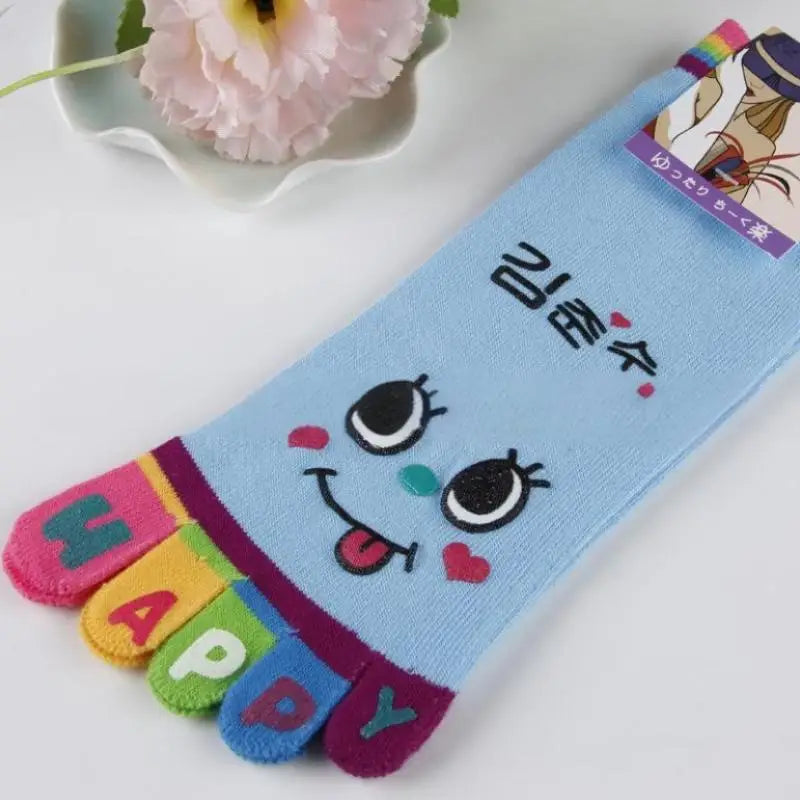 NEW Cute Cartoon Five-toed Crew Finger Socks, Breathable Short Cotton Socks for Casual Wear, Novelty Toe Socks with Funny Design