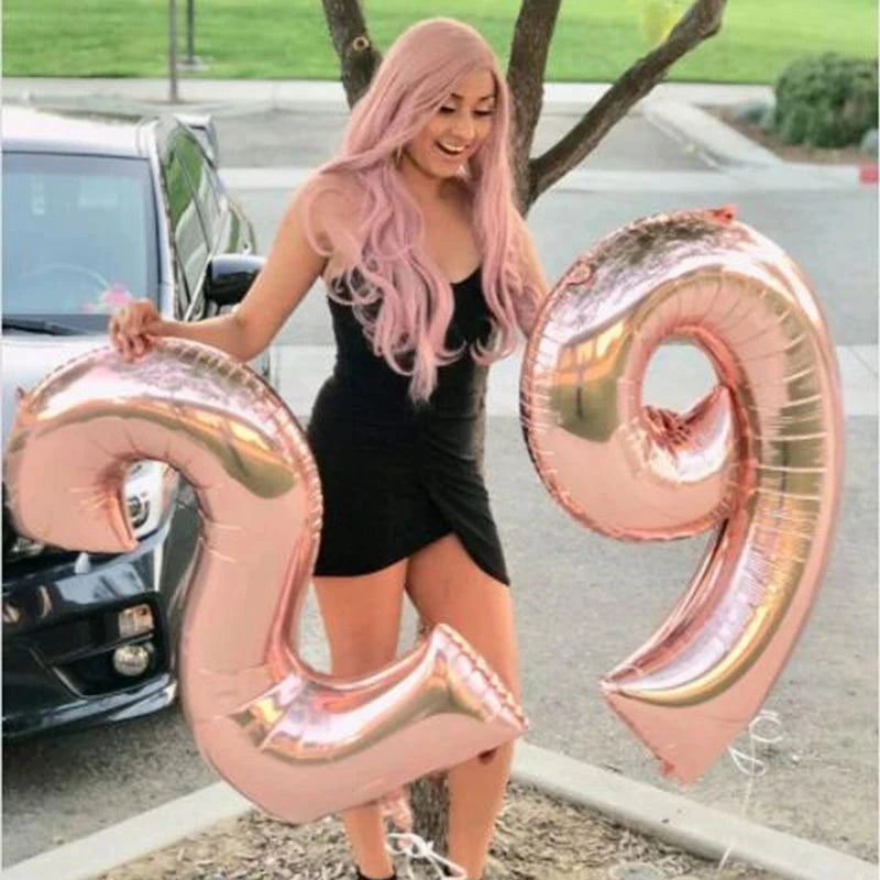 2pcs 32inch Rose Gold Balloon Number Banner 18 25 30 40 50 60 Birthday Party Decoration Kids Adult Anniversary Digit Foil Ballon