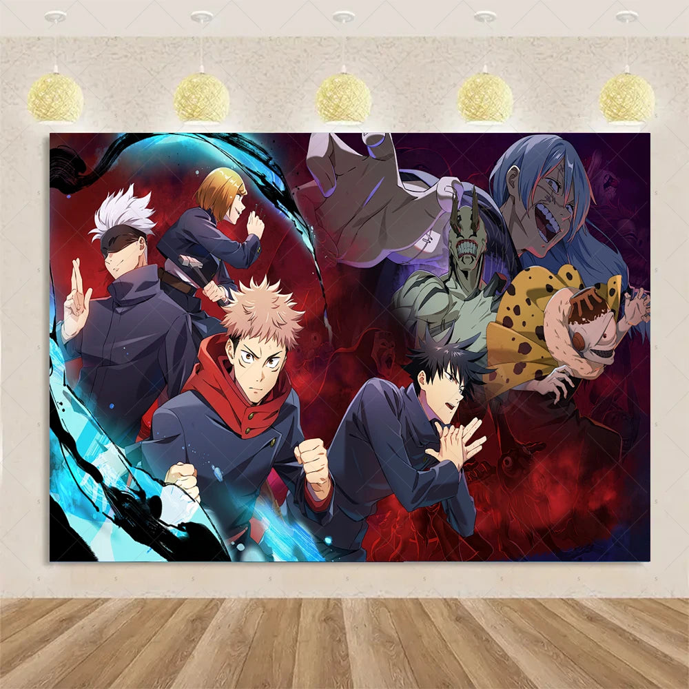 Jujutsu Kaisen Theme Background Birthday Party Decorations Anime Character Gojo Satoru Backdrop Kids Poster Photography props