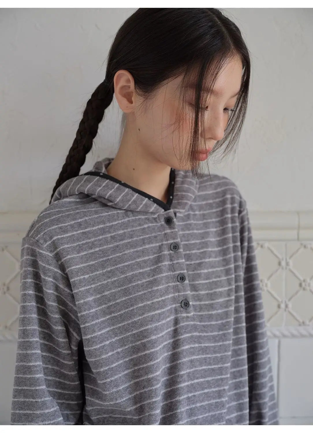 Onalippa Girl Style Hooded Sweatshirt Spring Autumn New College Women Clothing Gray White Striped Long Sleeved T-shirt Base