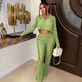 Sexy Elegant Pleated Two Piece Set Y2K Clothes For Women Long - Green