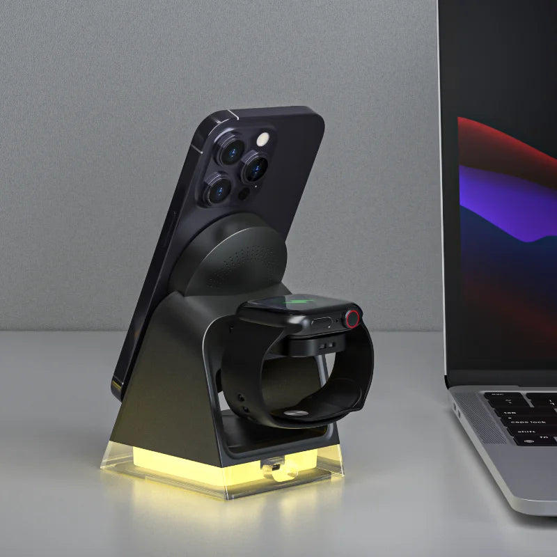 3 in 1 LED Light Magnetic Wireless Charger for iPhone 15 14 13 12 Pro Max iWatch 8 7 Airprods Pro Fast Wireless Charging Station