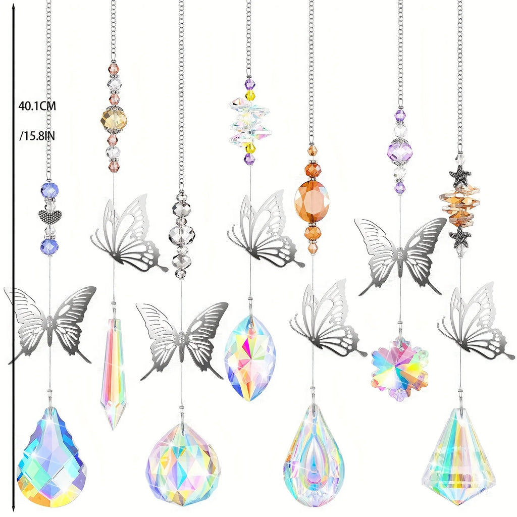 7 Pieces Crystals Suncatcher Butterfly Sun Catchers Colorful Crystal Chandelier Pendant Hummingbird Wall Hanging Tree Window