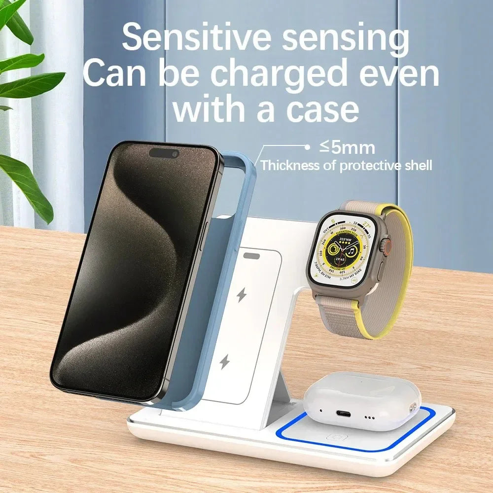 Dock Station Charge Foldable Wireless Charger Stand 3 in 1 LED Wireless Charger