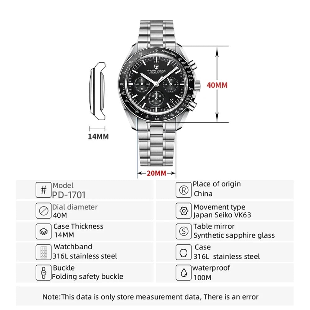 PAGANI DESIGN Moon V6 Men's Watches Luxury Quartz Watch