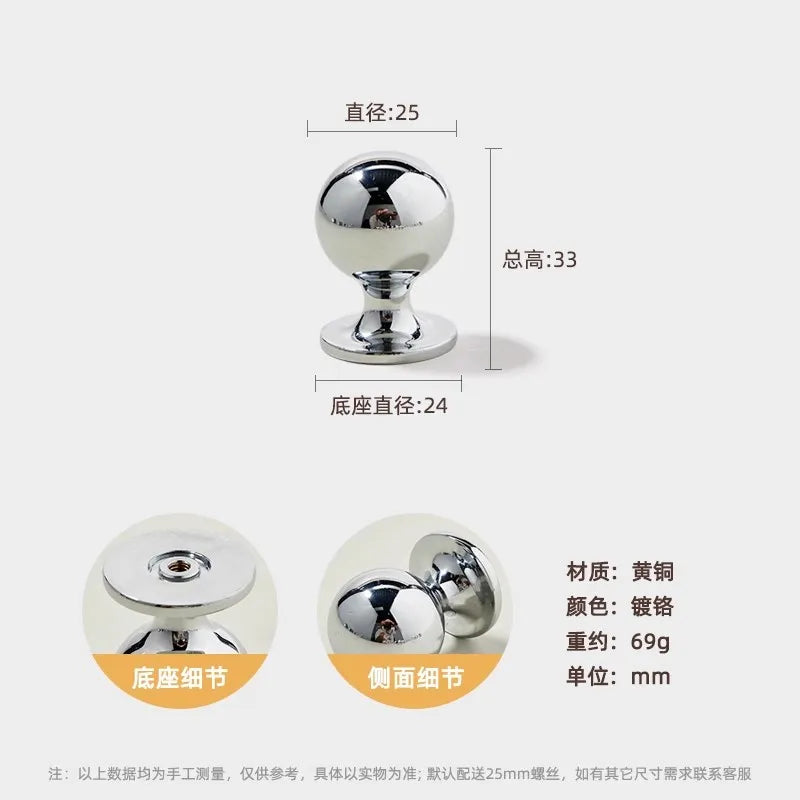 Santaya Brass Drawer Round Knobs Chrome Bright Silver Modern Minimalist Dresser Handle Single Hole Ball Kitchen Cabinet Pulls