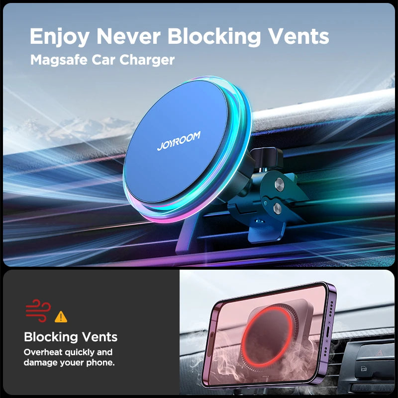 Joyroom Magnetic Car Phone Holder Colorful Wireless Charger For iPhone 15 14 13 12 Pro Max Fast Charging Car Charger Holder