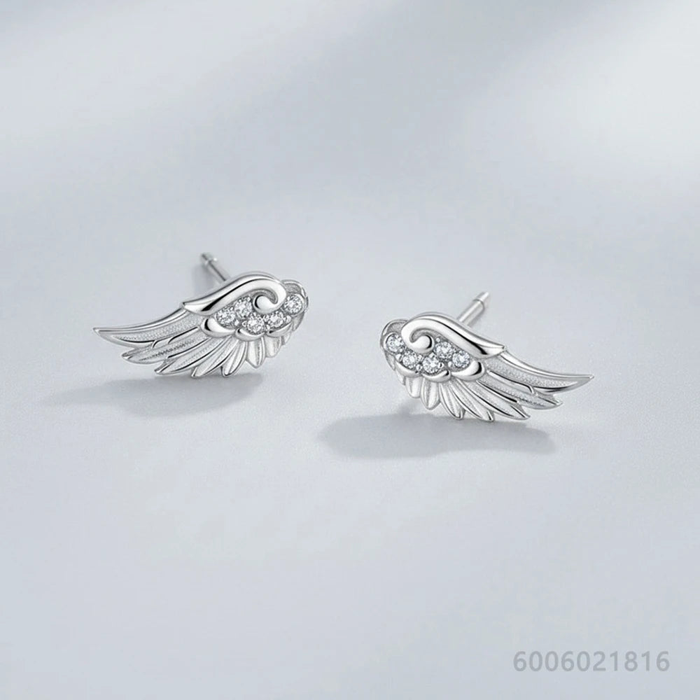 925 Sterling Silver Zircon Wing Stud Earrings