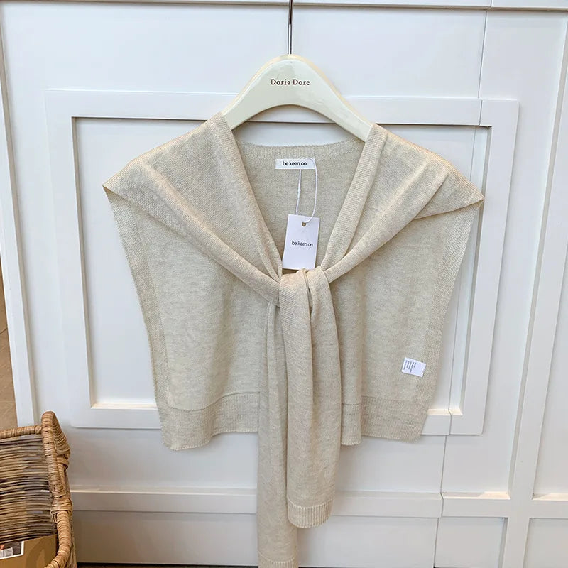 Korean Knitted Shawl Summer Fashionable Versatile Fake Collar Neck Guard Knotted Cape Shoulder Scarf Solid Color Scarve Women