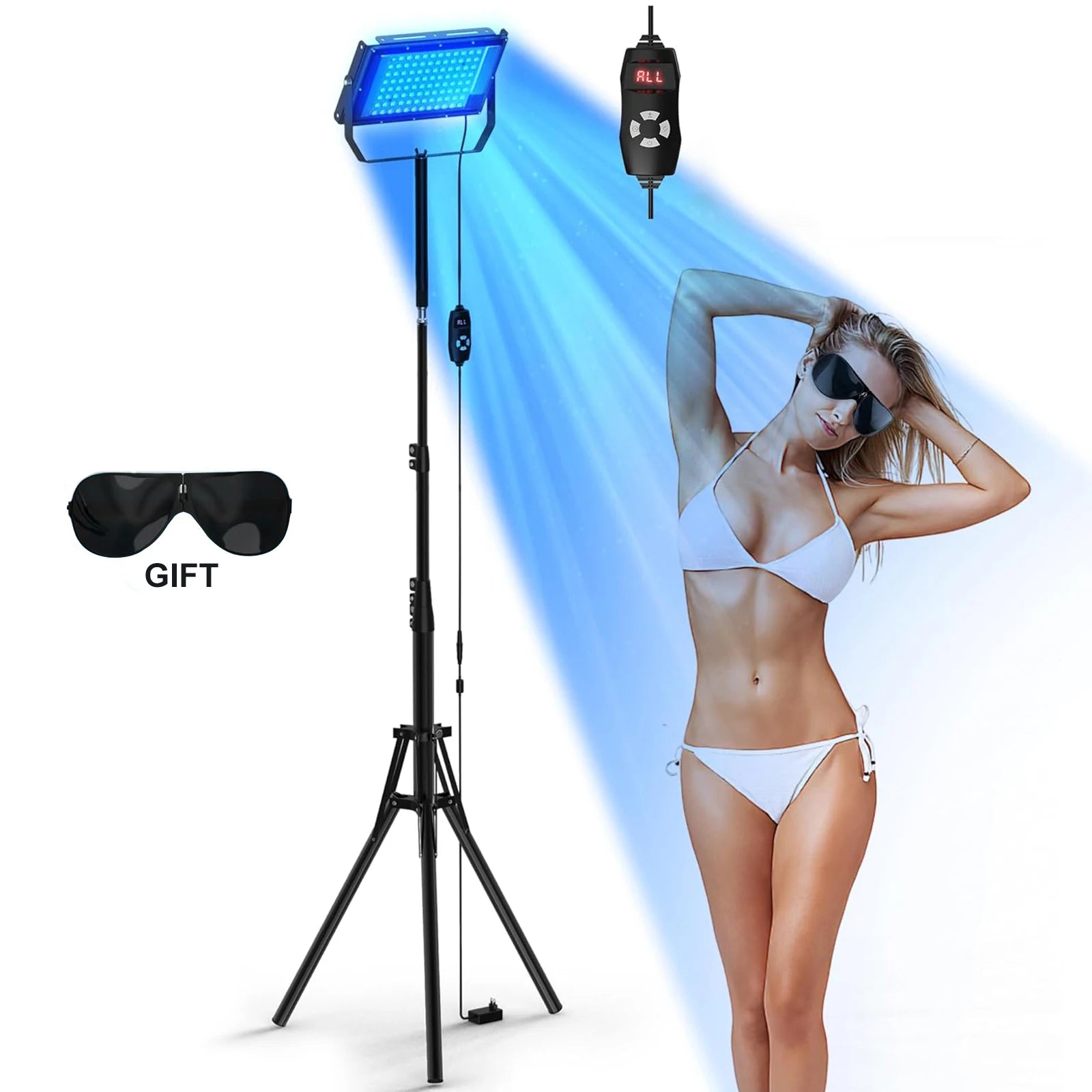 Ultraviolet Tanning Lamp 50W Tripod Solarium Lamp for Tanning Body 96PCS Blue Light Lamp Wavelength 460nm & 480nm Skin Care