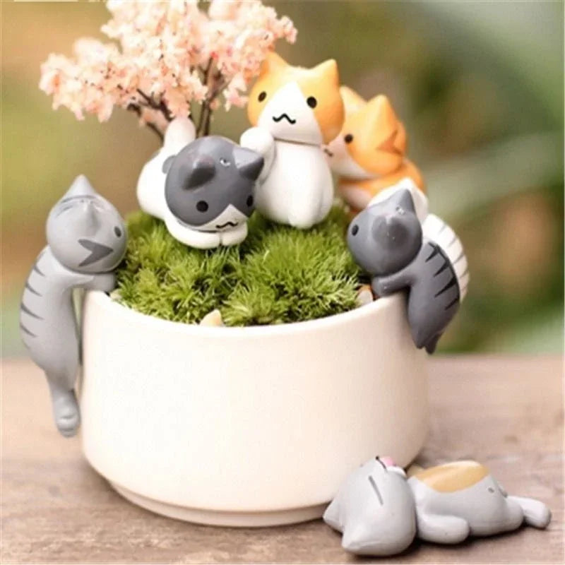 1/6Pcs Funny Neko Atsume  Meow Mochi Dango Cat Flower Pot Micro Landscape Mini Doll  Balcony Decorations Flower Pot Home Decor