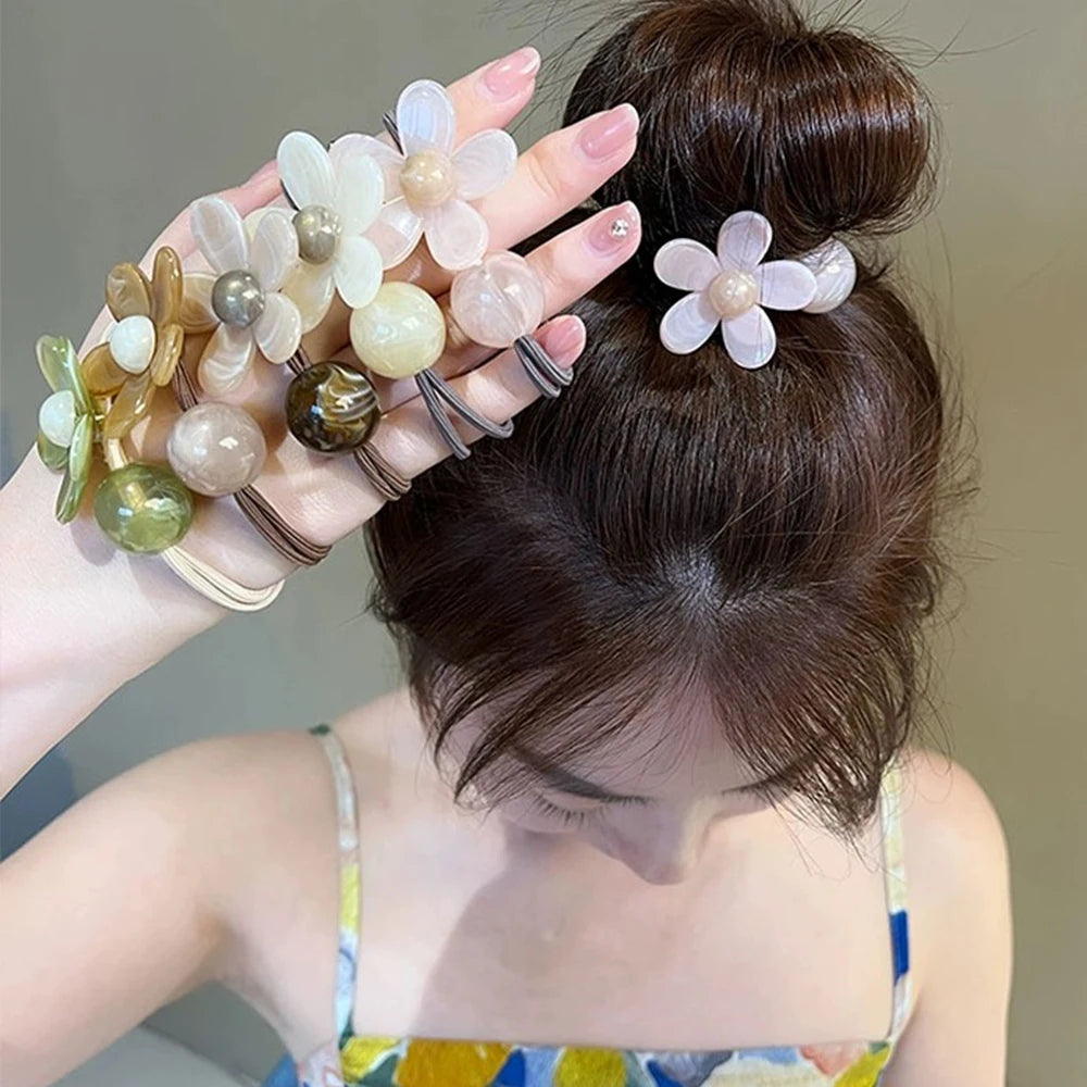 5Pcs New Fashion Women Sweet Hair Tie Set Cute Flower Elastic Hair Bands Hair Ropes Scrunchies Headwear Hairs Accessories