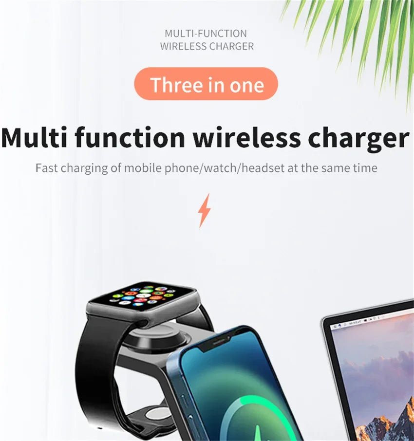 3 in 1 Wireless Charger Stand Fast Charging Dock Station for iPhone 15 14 13 12 11 X 8 Apple Watch 8 7 6 iWatch Airpods Pro