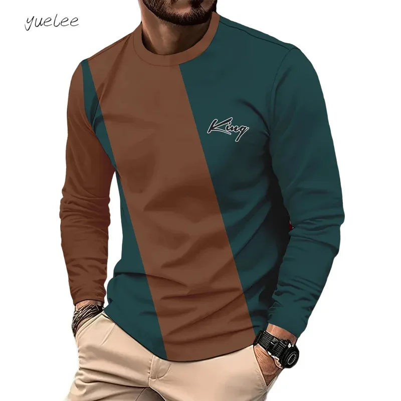 Men's T-Shirt Fashion Striped 3D Print Long Sleeve T Shirt Man