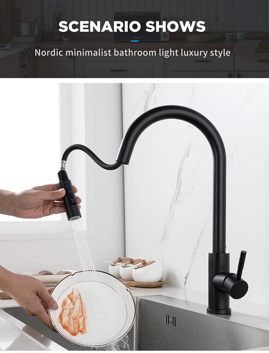 Black Smart Touch Kitchen Faucet Crane For Sensor Kitchen Water Tap Sink Mixer Rotate Touch Faucet Sensor Water Mixer 1015