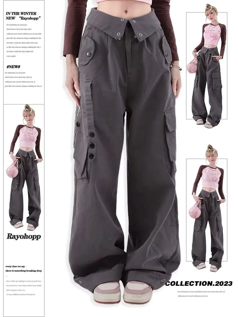 Y2K Cargo Pants Women Low Waist Sweatpant Side Streetwear Vintage